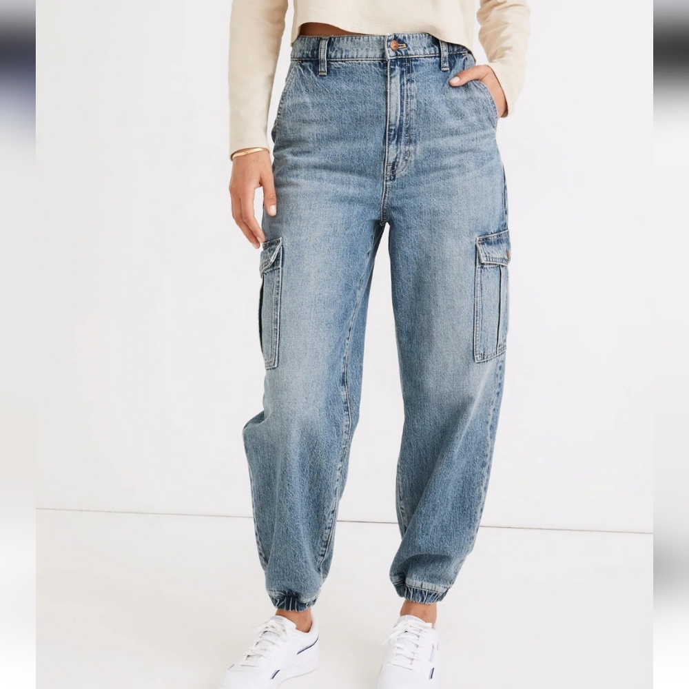 Like New Madewell Baggy Tapered Cargo Jogger Jeans In Leegate Wash